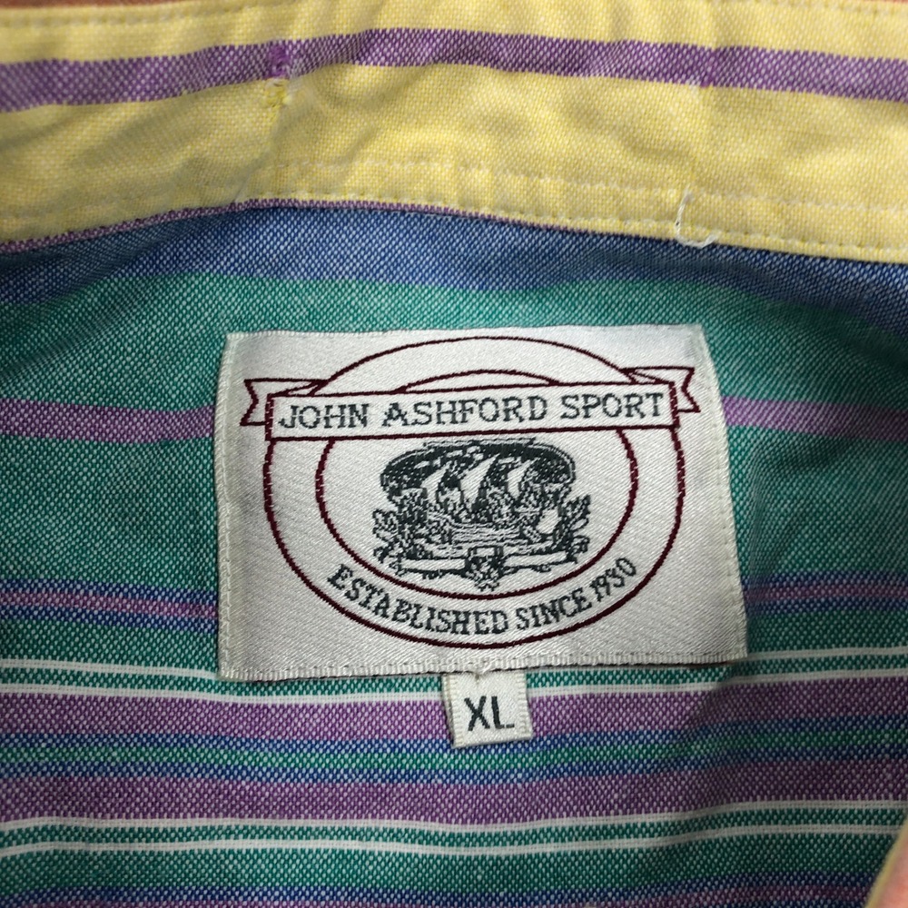 Vintage 90s John Ashford Sport Mens XL Striped Short Sleeve Shirt Boxy - Picture 3 of 8